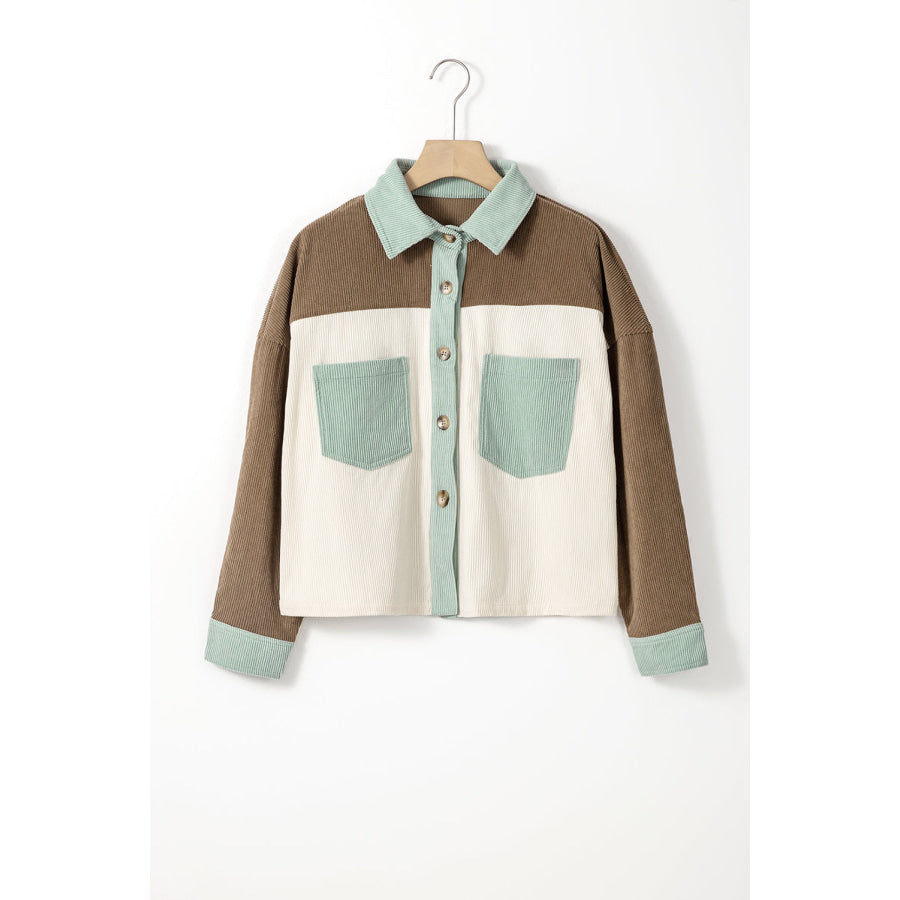 Pocketed Color Block Collared Neck Jacket Apparel and Accessories