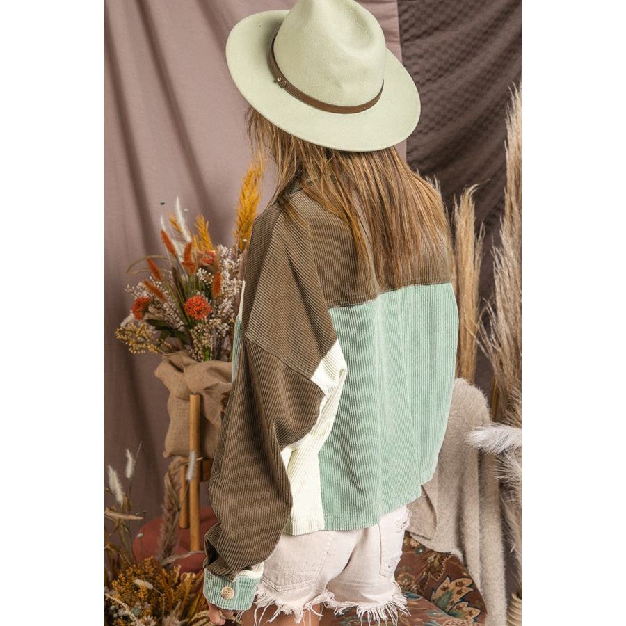 Pocketed Color Block Collared Neck Jacket Apparel and Accessories