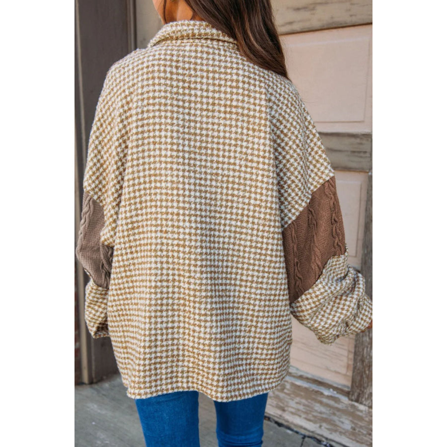 Pocketed Color Block Collared Neck Long Sleeve Jacket Apparel and Accessories