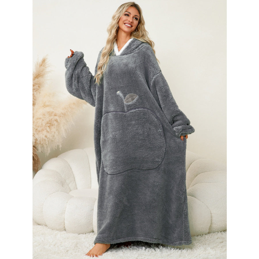 Pocketed Contrast Long Sleeve Hooded Lounge Dress Apparel and Accessories