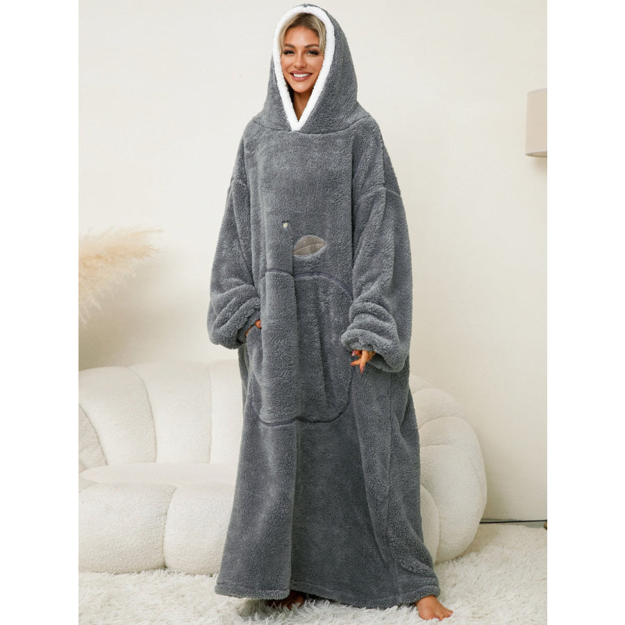 Pocketed Contrast Long Sleeve Hooded Lounge Dress Apparel and Accessories