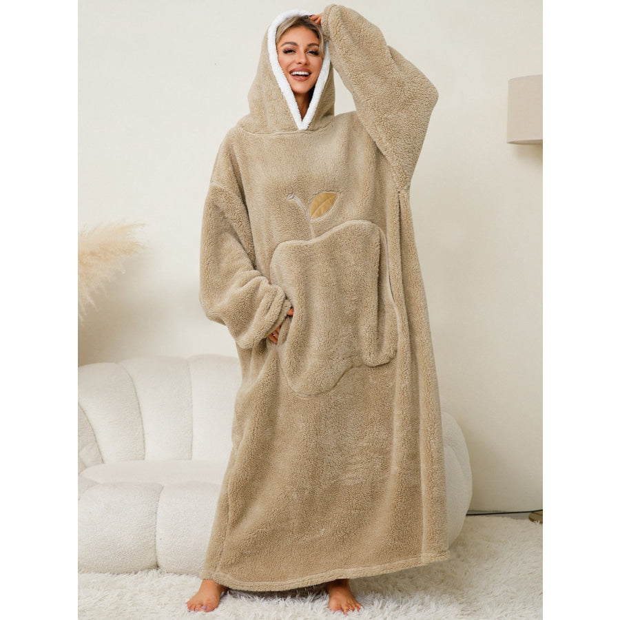 Pocketed Contrast Long Sleeve Hooded Lounge Dress Apparel and Accessories