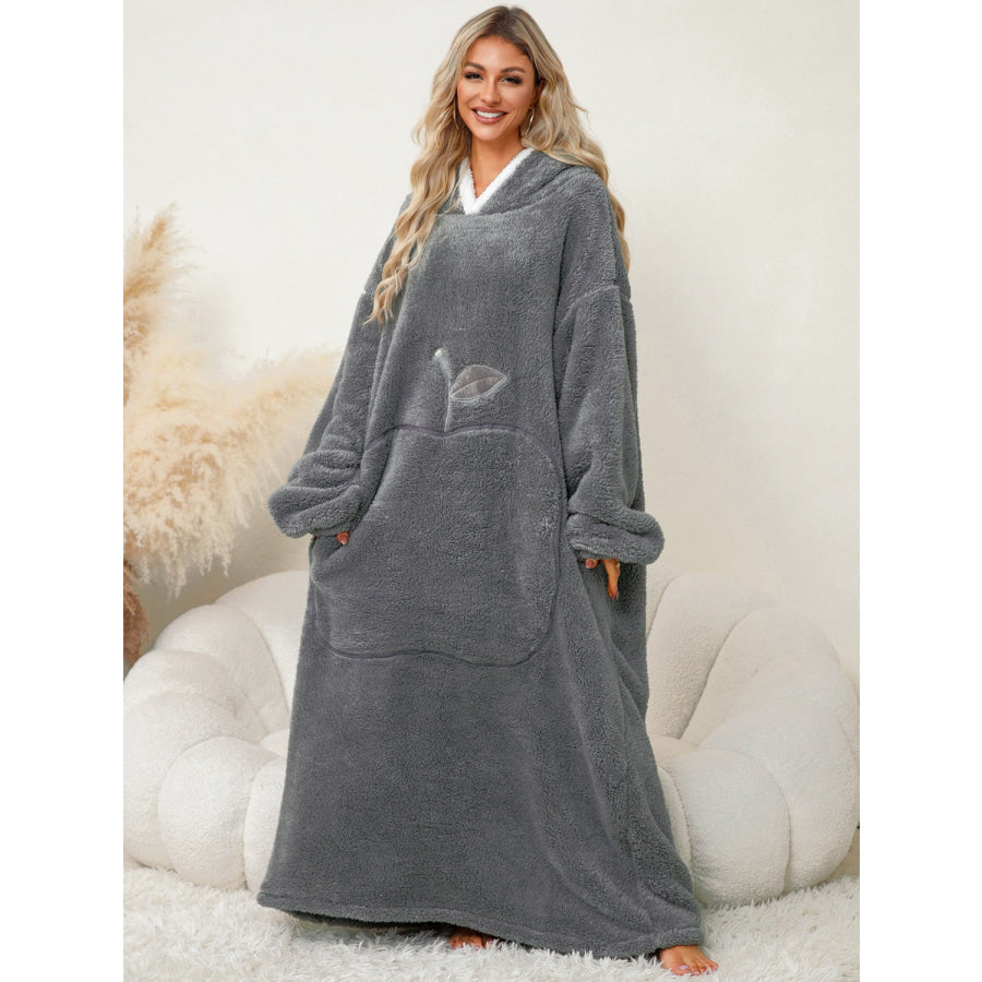 Pocketed Contrast Long Sleeve Hooded Lounge Dress Apparel and Accessories