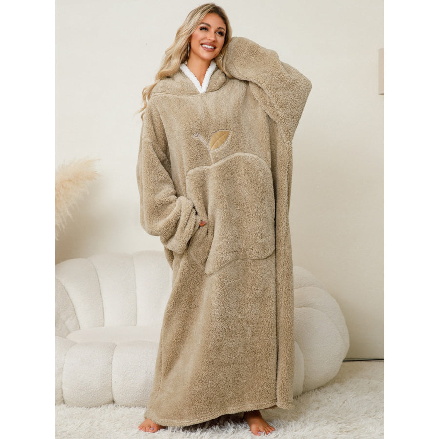 Pocketed Contrast Long Sleeve Hooded Lounge Dress Apparel and Accessories