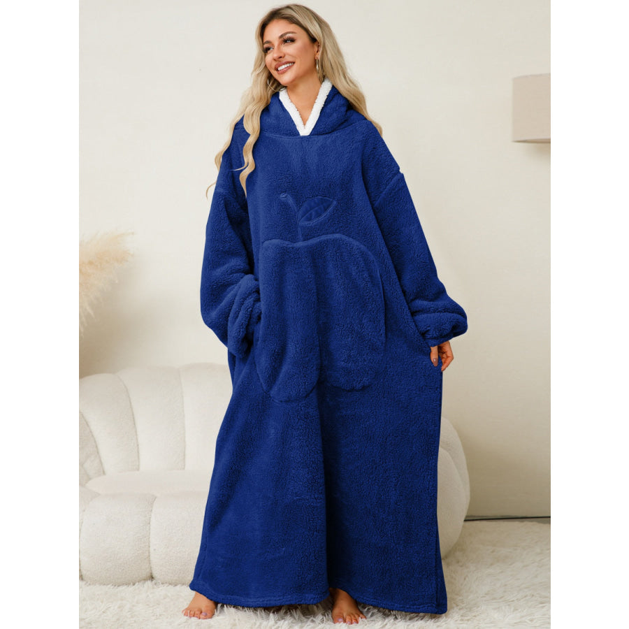 Pocketed Contrast Long Sleeve Hooded Lounge Dress Apparel and Accessories