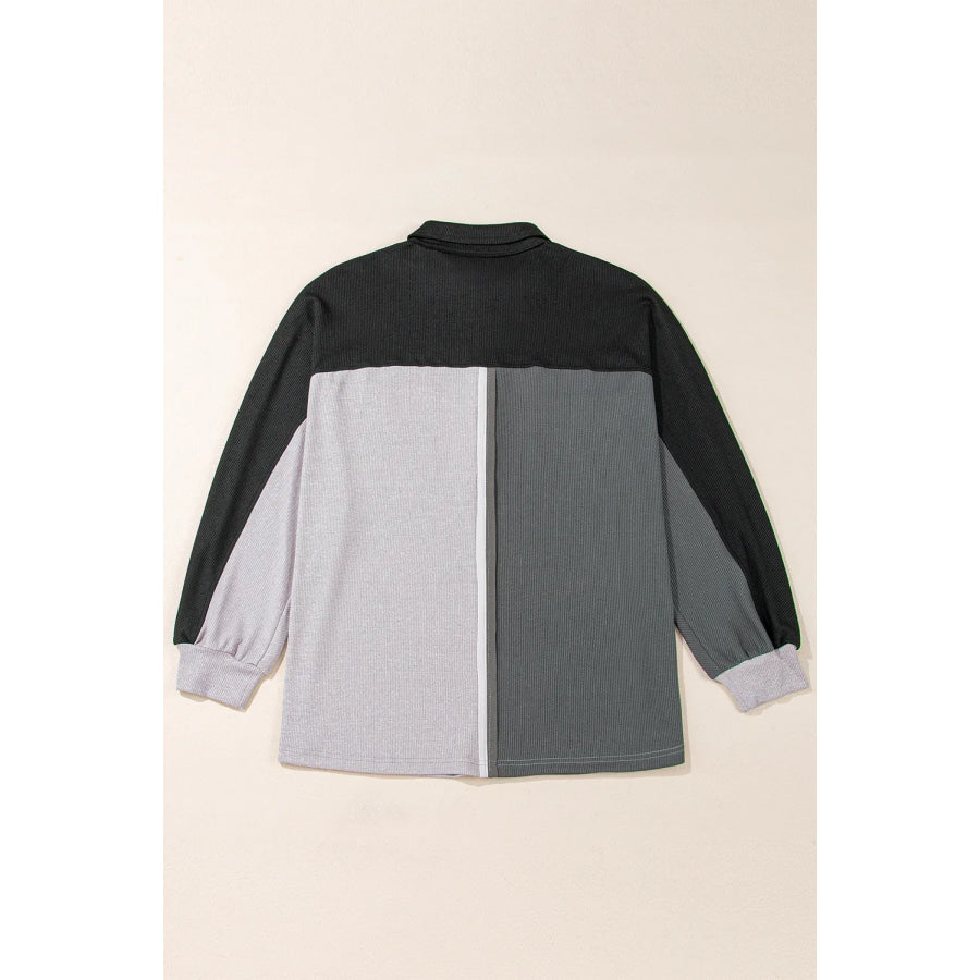 Pocketed Contrast Long Sleeve Sweatshirt Apparel and Accessories