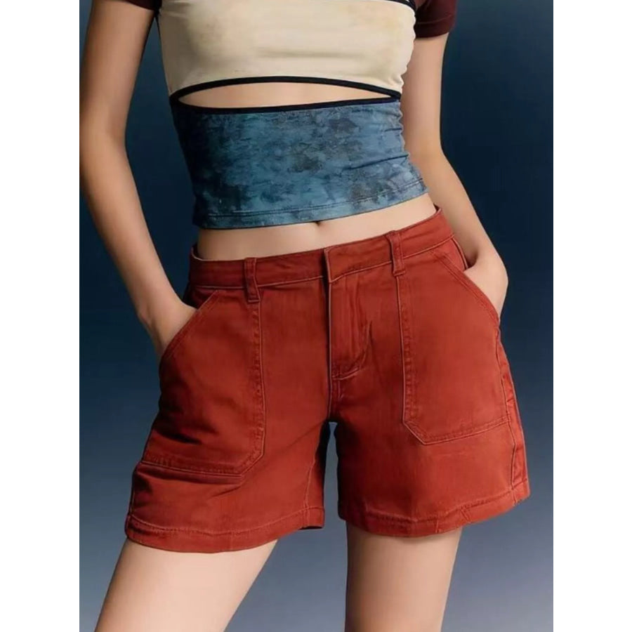 Pocketed Denim Shorts Caramel / S Apparel and Accessories