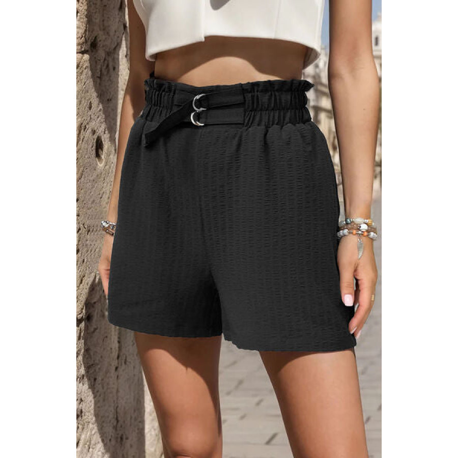 Pocketed Double Buckle High Waist Shorts Apparel and Accessories