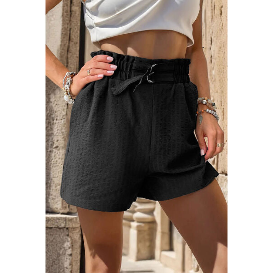 Pocketed Double Buckle High Waist Shorts Apparel and Accessories