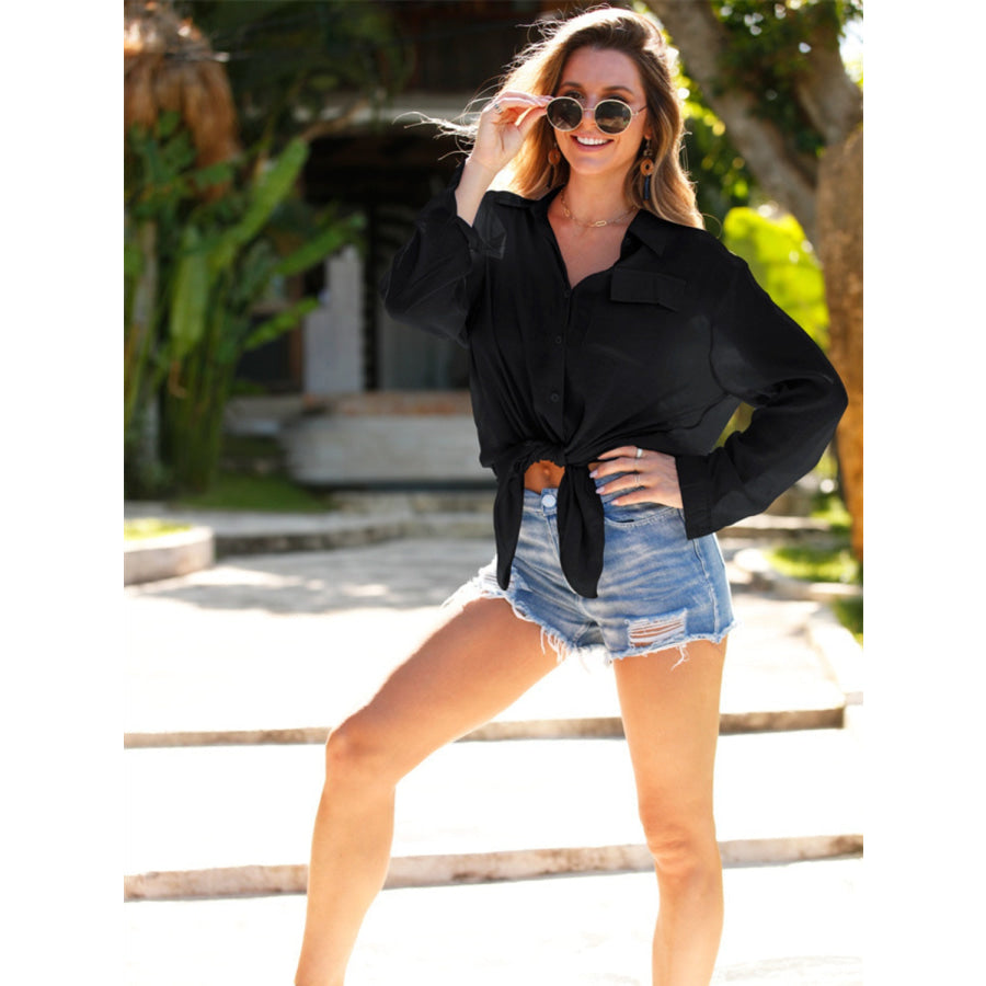 Pocketed Dropped Shoulder Cover Up Apparel and Accessories
