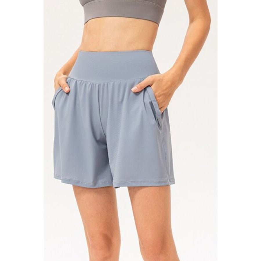 Pocketed Elastic Waist Active Shorts Misty Blue / XS Clothing