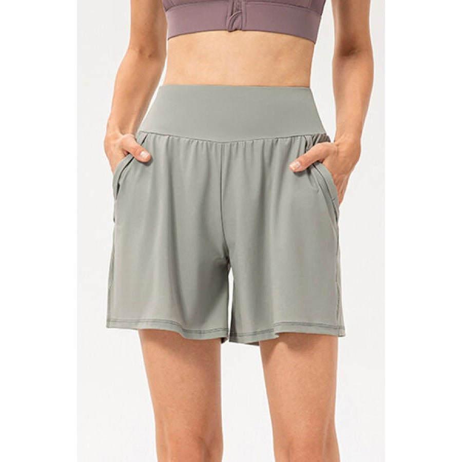 Pocketed Elastic Waist Active Shorts Sage / XS Clothing