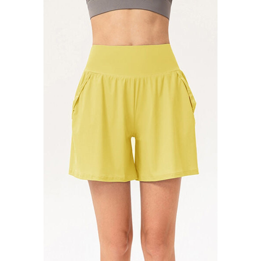 Pocketed Elastic Waist Active Shorts True Yellow / XS Clothing