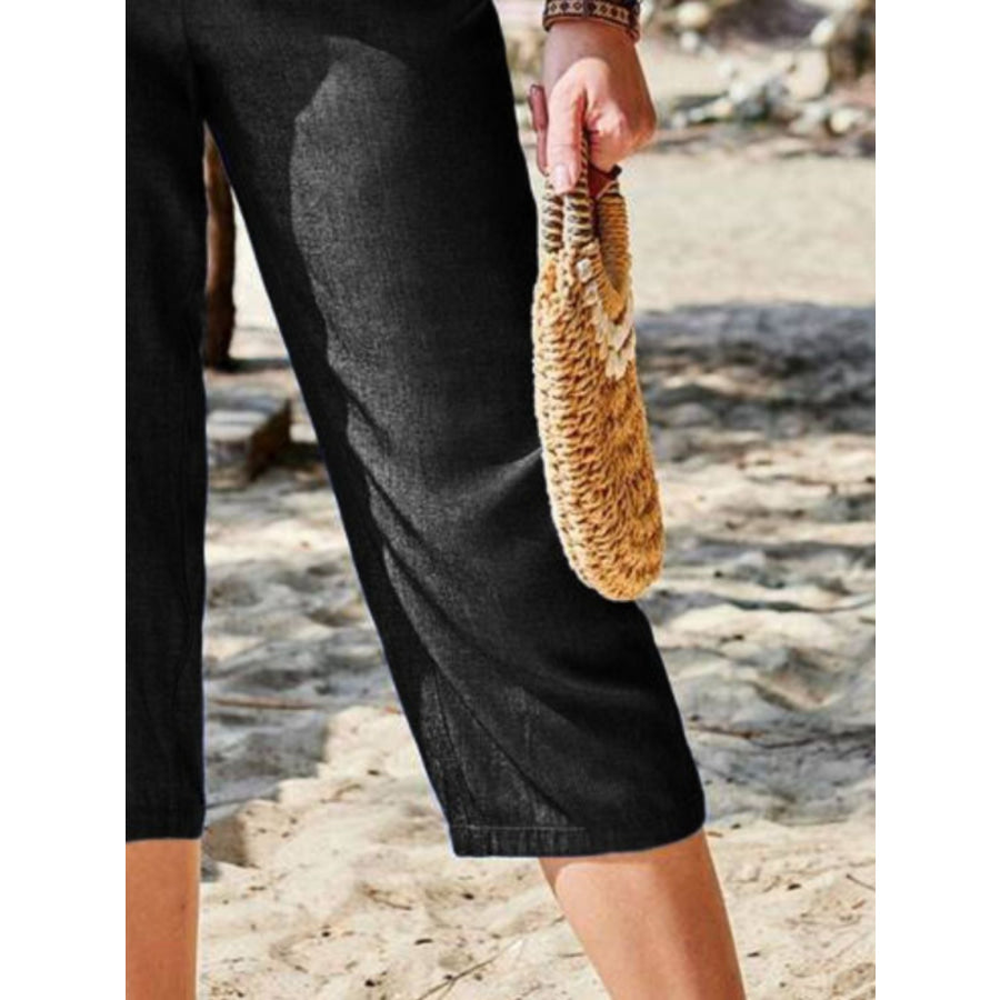 Pocketed Elastic Waist Capris Apparel and Accessories