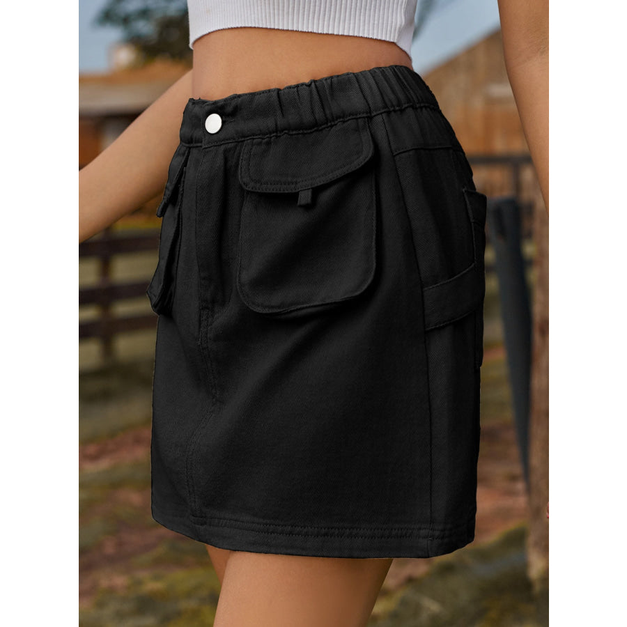 Pocketed Elastic Waist Denim Skirt Apparel and Accessories