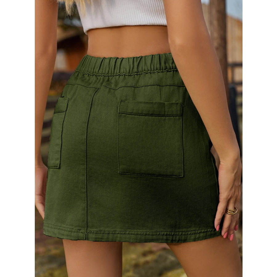 Pocketed Elastic Waist Denim Skirt Green / S Apparel and Accessories