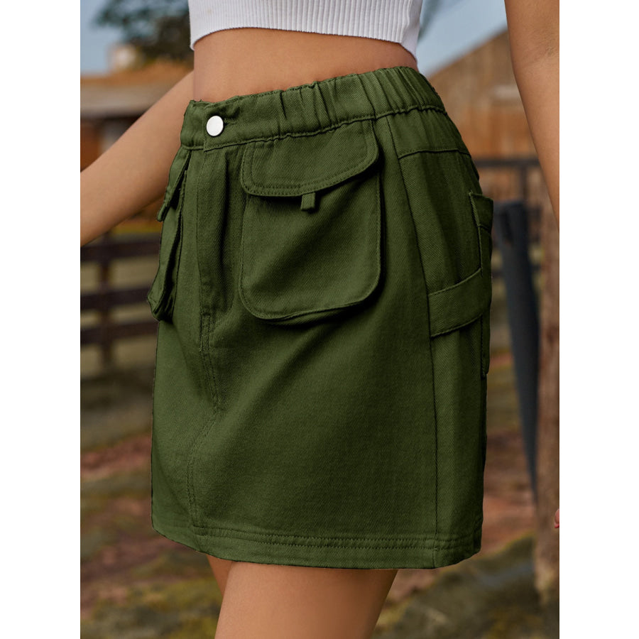 Pocketed Elastic Waist Denim Skirt Apparel and Accessories