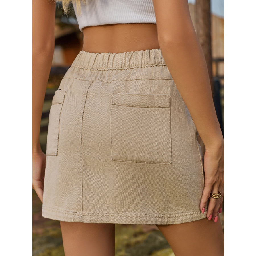 Pocketed Elastic Waist Denim Skirt Apparel and Accessories