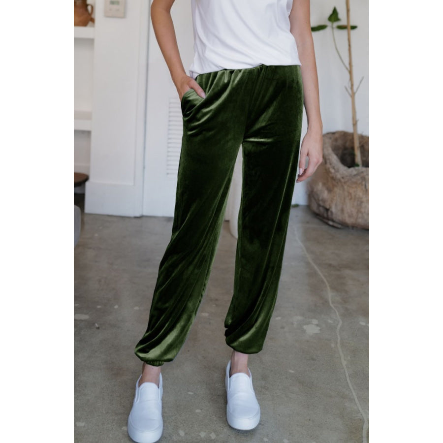 Pocketed Elastic Waist Joggers Army Green / S Apparel and Accessories