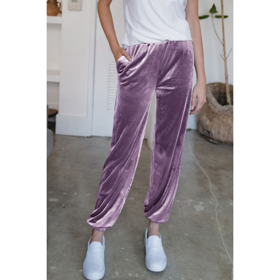 Pocketed Elastic Waist Joggers Mauve / S Apparel and Accessories