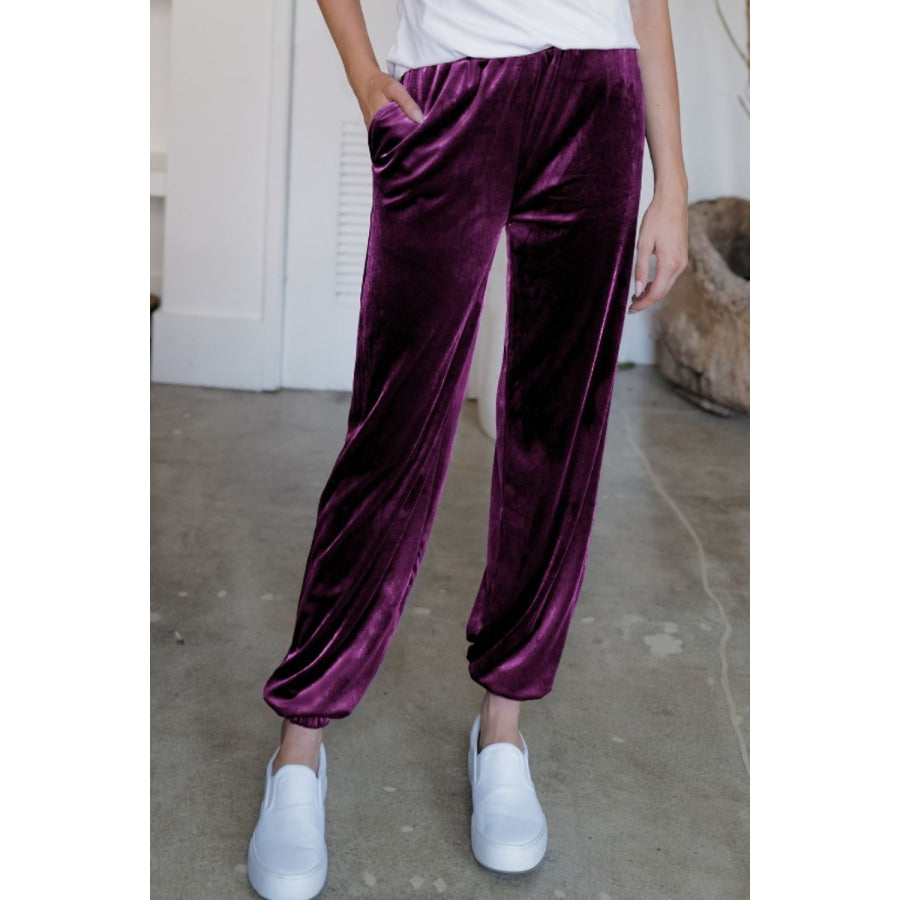 Pocketed Elastic Waist Joggers Plum / S Apparel and Accessories