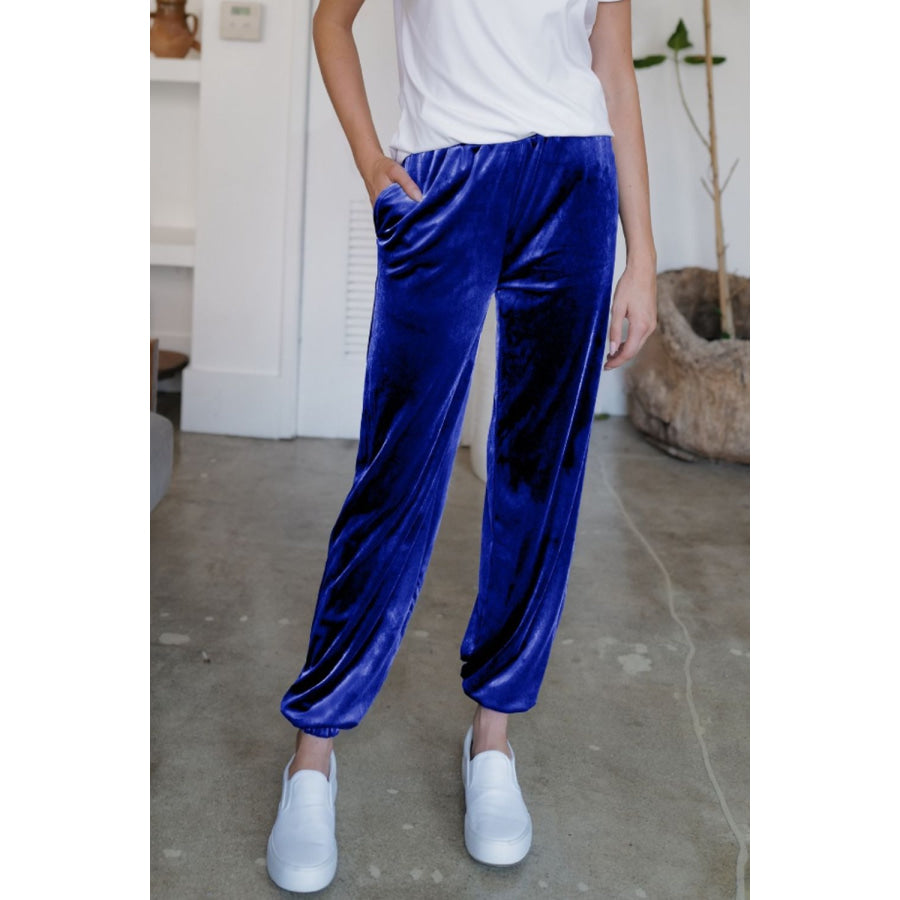 Pocketed Elastic Waist Joggers Royal Blue / S Apparel and Accessories