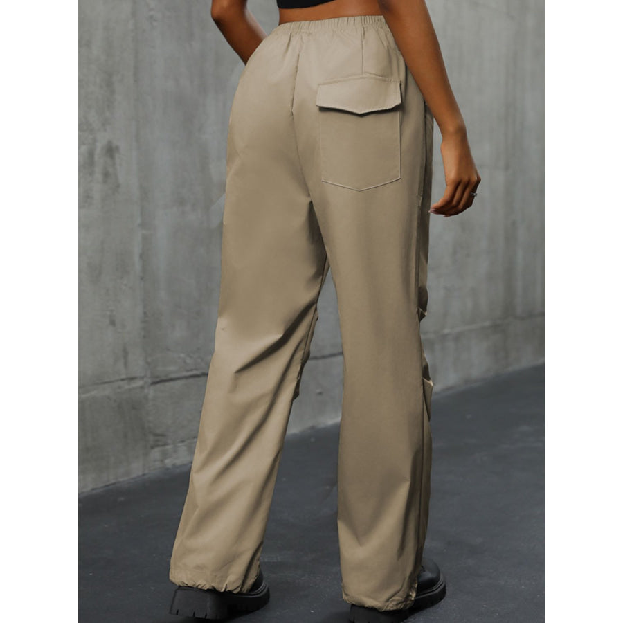 Pocketed Elastic Waist Pants Khaki / S Apparel and Accessories