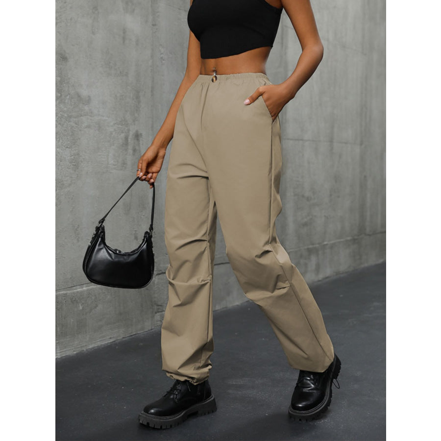 Pocketed Elastic Waist Pants Apparel and Accessories
