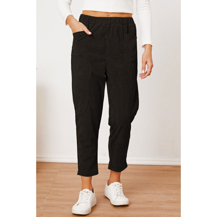 Pocketed Elastic Waist Pants Black / M Clothing