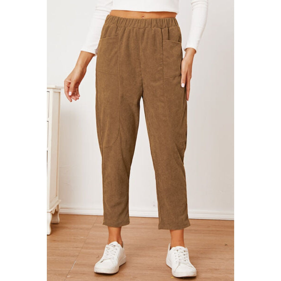 Pocketed Elastic Waist Pants Clothing