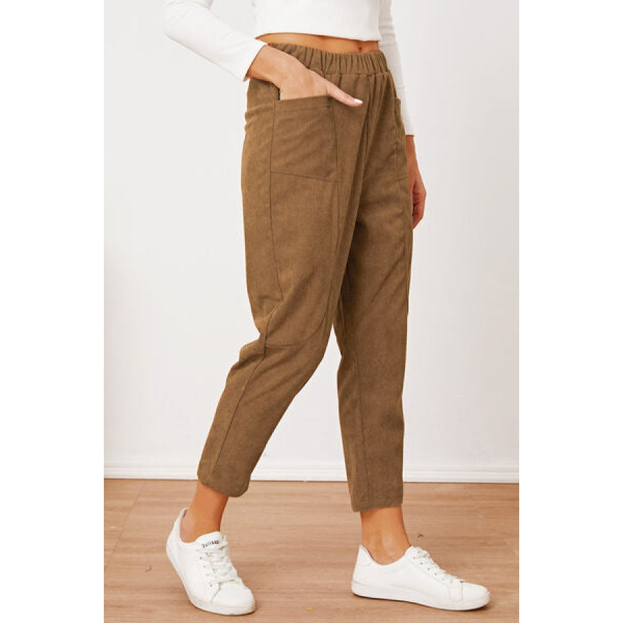 Pocketed Elastic Waist Pants Clothing