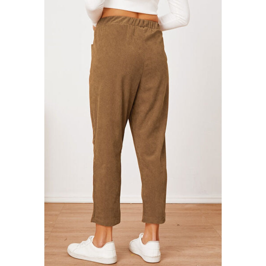 Pocketed Elastic Waist Pants Clothing