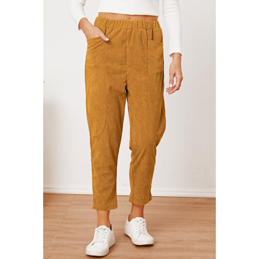 Pocketed Elastic Waist Pants Honey / L Clothing