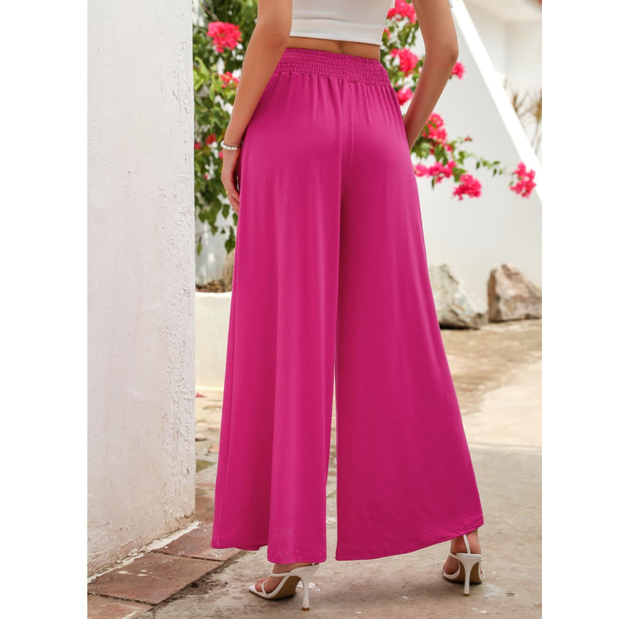 Pocketed Elastic Waist Wide Leg Pants Apparel and Accessories