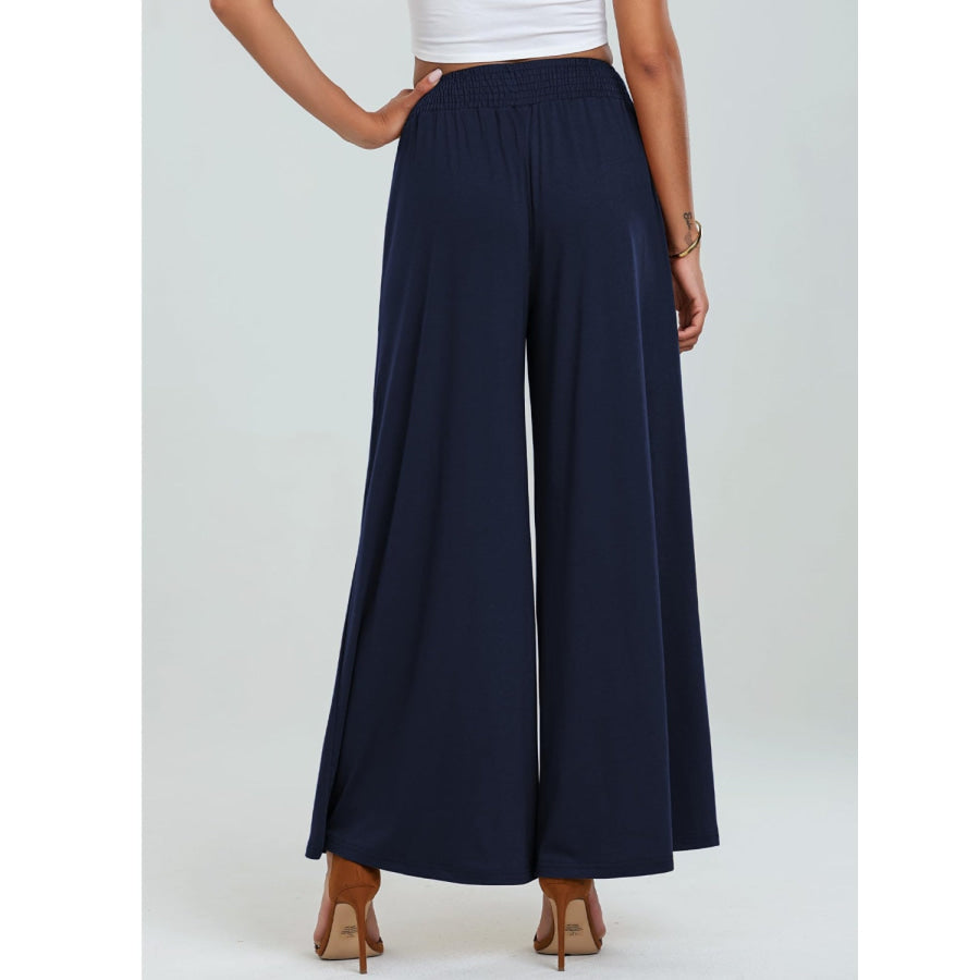 Pocketed Elastic Waist Wide Leg Pants Apparel and Accessories