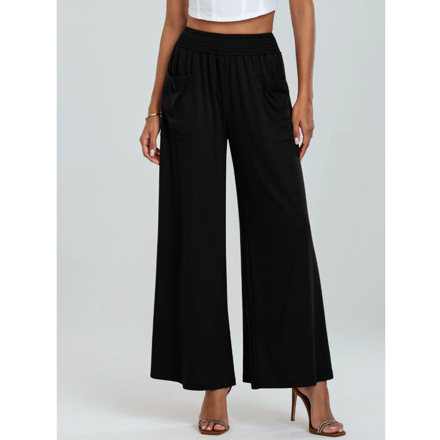 Pocketed Elastic Waist Wide Leg Pants Apparel and Accessories