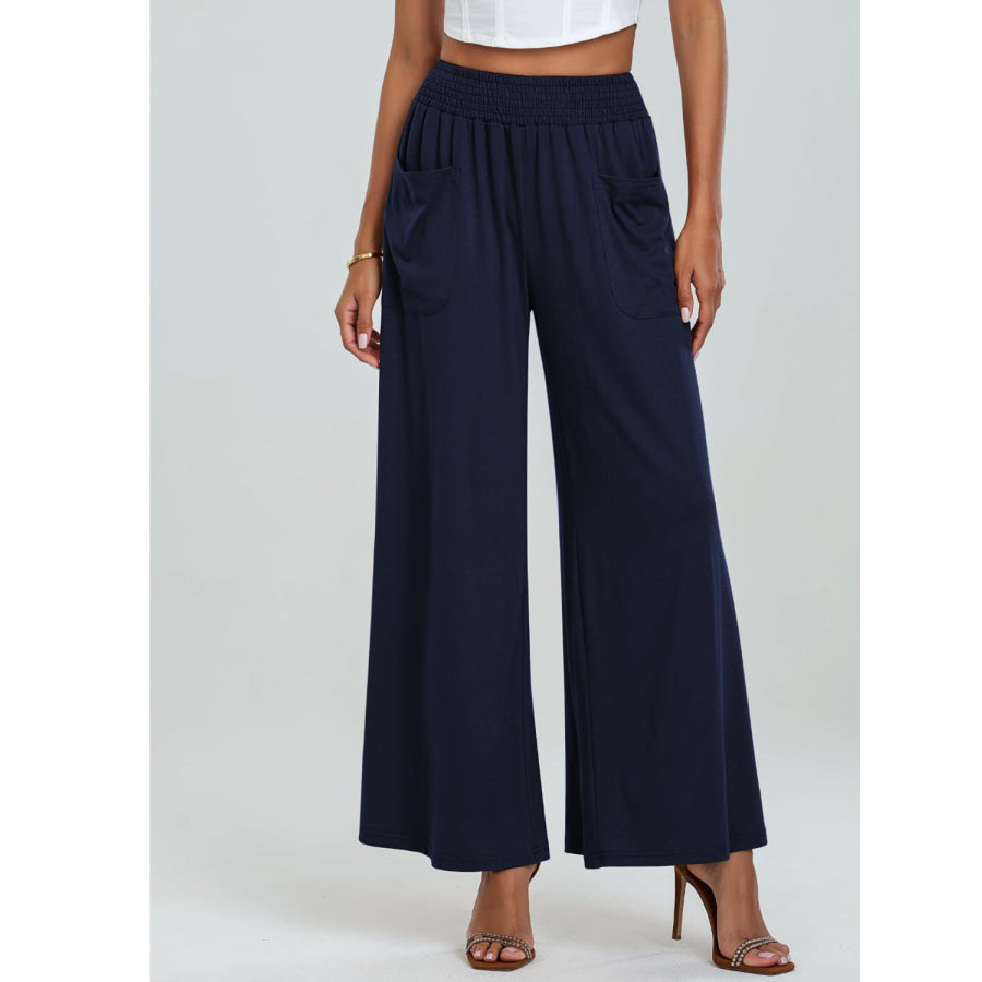 Pocketed Elastic Waist Wide Leg Pants Apparel and Accessories