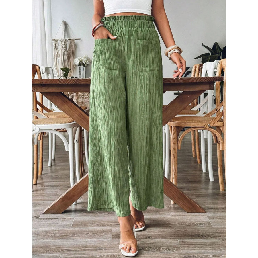 Pocketed Elastic Waist Wide Leg Pants Apparel and Accessories