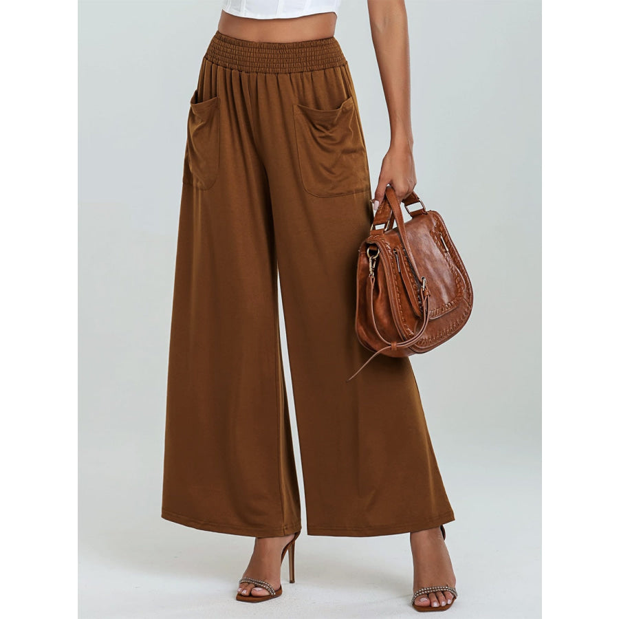 Pocketed Elastic Waist Wide Leg Pants Apparel and Accessories