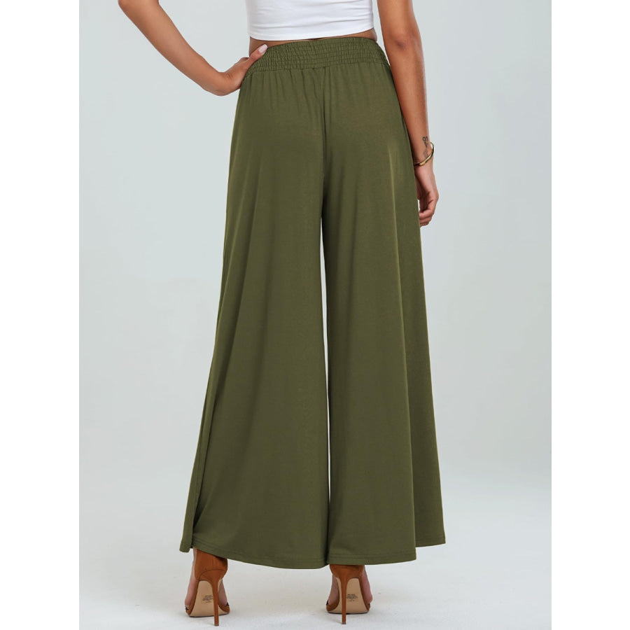 Pocketed Elastic Waist Wide Leg Pants Apparel and Accessories