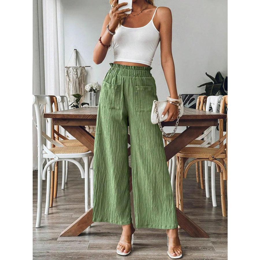 Pocketed Elastic Waist Wide Leg Pants Apparel and Accessories