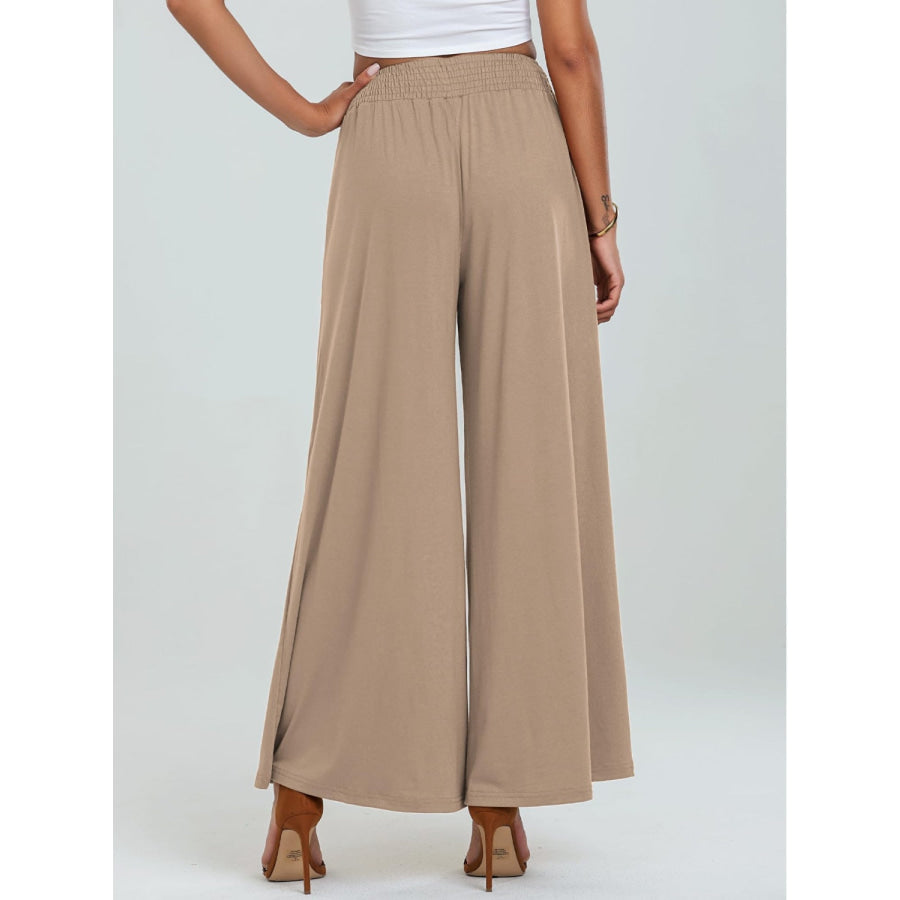 Pocketed Elastic Waist Wide Leg Pants Apparel and Accessories