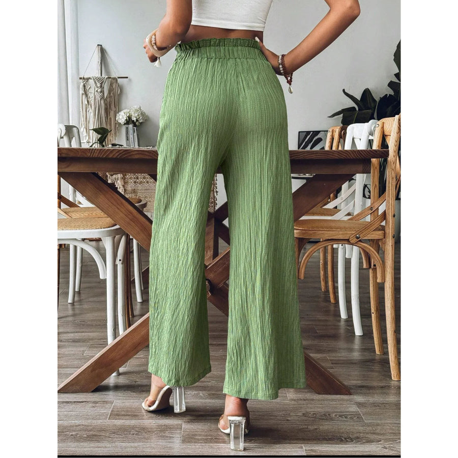 Pocketed Elastic Waist Wide Leg Pants Green / S Apparel and Accessories