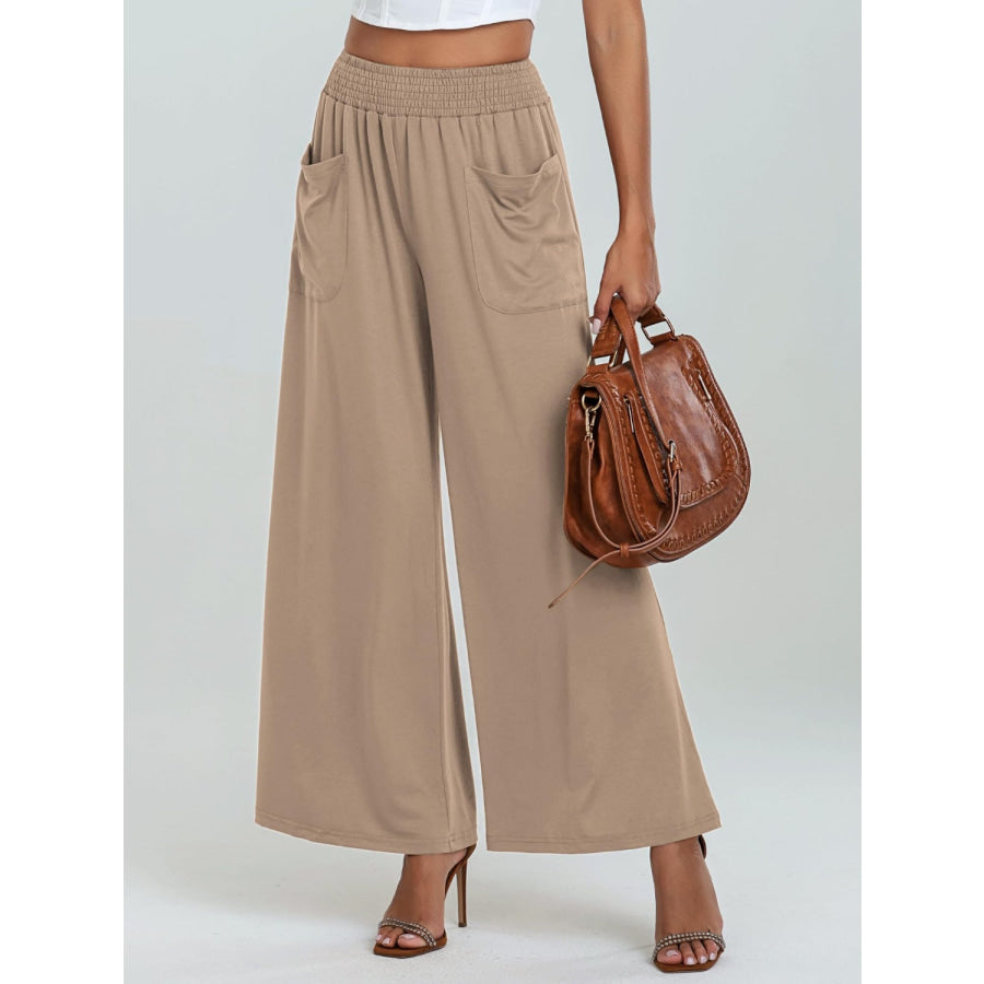 Pocketed Elastic Waist Wide Leg Pants Apparel and Accessories