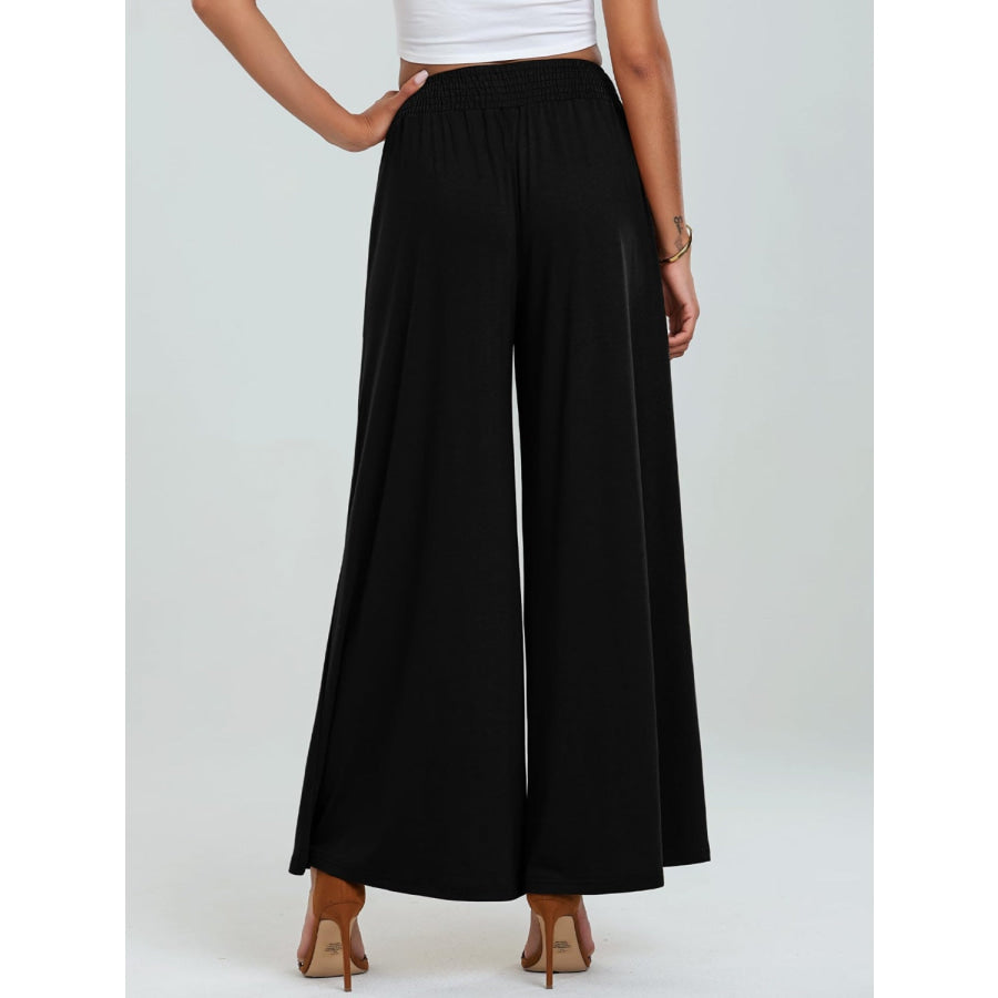 Pocketed Elastic Waist Wide Leg Pants Black / S Apparel and Accessories