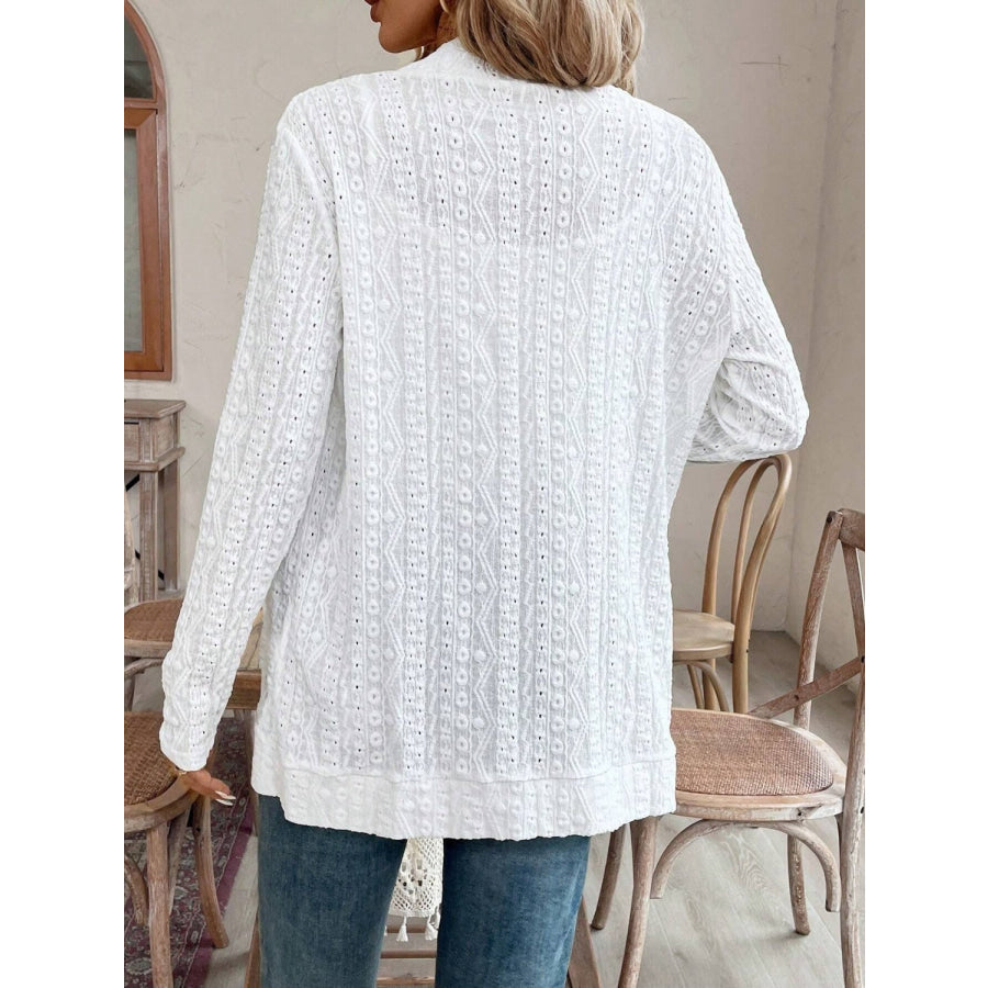 Pocketed Eyelet Open Front Cover Up Apparel and Accessories