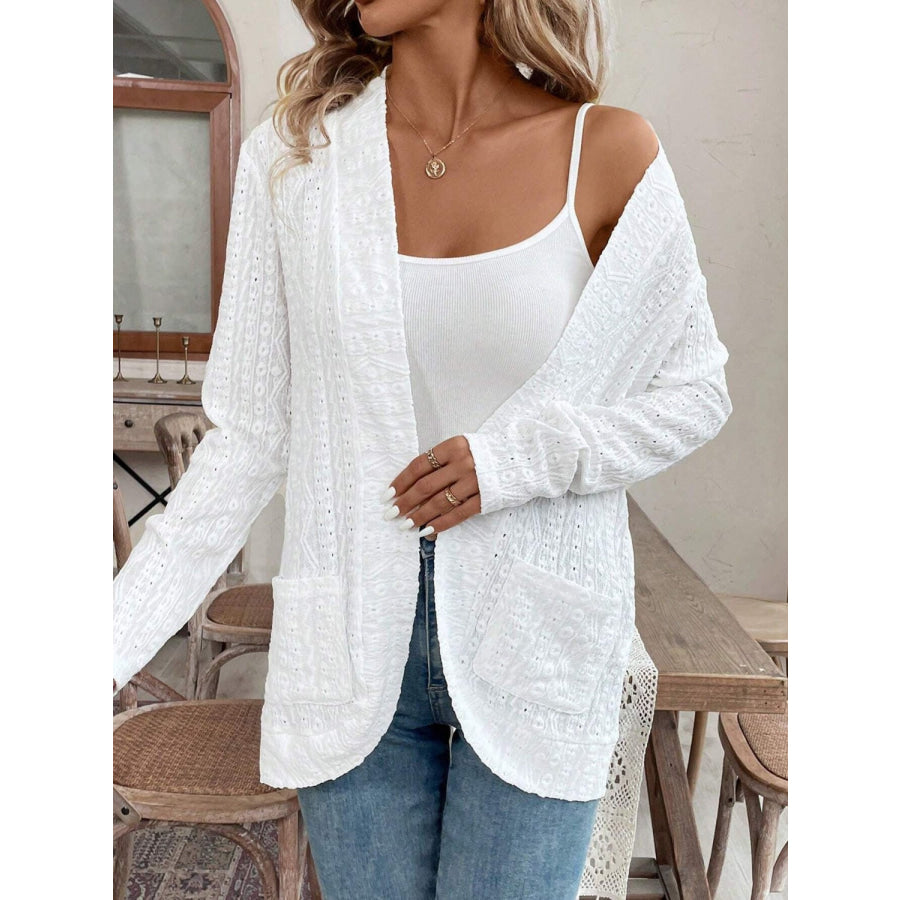 Pocketed Eyelet Open Front Cover Up Apparel and Accessories