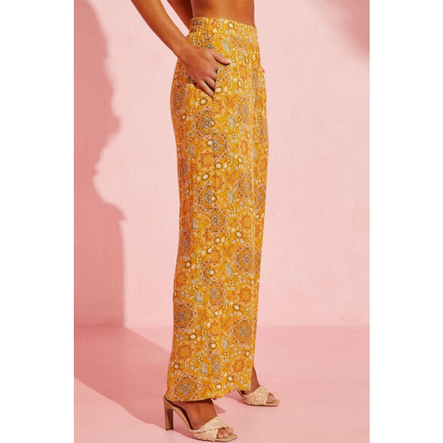 Pocketed Floral Wide Leg Pants Clothing