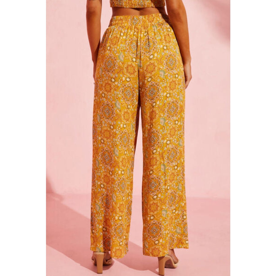 Pocketed Floral Wide Leg Pants Clothing