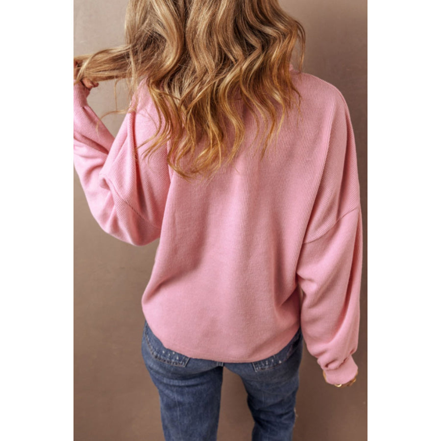 Pocketed Half Button Long Sleeve Sweatshirt Apparel and Accessories